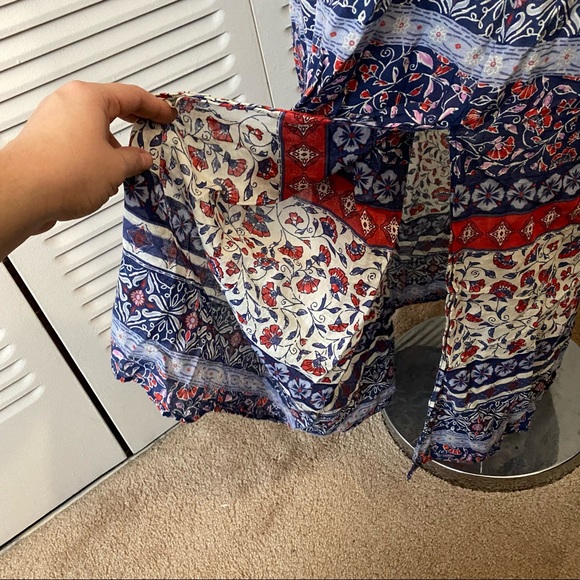 Motherhood|M|Red White Blue Multi Print Boho Tassel Tie Slit Sides Maxi Dress - Picture 8 of 10